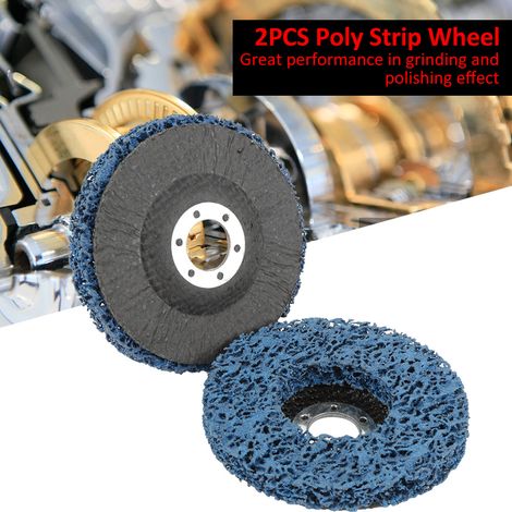 Lot de 2 disques à meuler bleus en polyéthylène de 115 mm pour le décapage de la peinture et de la rouille, compatibles avec les meuleuses d'angle. (1/5)