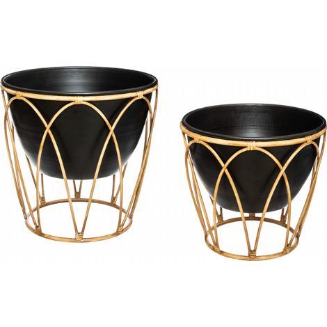 Set aus 2 Metalltöpfen mit Bambusimitation Asco schwarz Atmosphera (1/4)