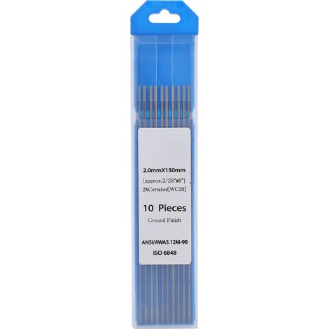 Lot de 10 électrodes à arc en tungstène WC20 de 2 mm pour soudage en acier inoxydable fin, gris