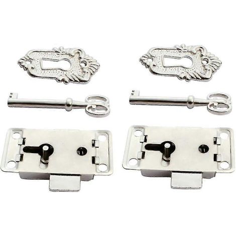 Set aus 2 Möbelschlössern im Antik-Stil mit Schlüssel und Schrauben (silber) - YuJia (1/5)