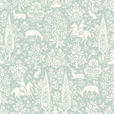 Animal Print Wallpaper Woodland Rabbits Dears Flowers Floral Birds Duck Egg (1/4)