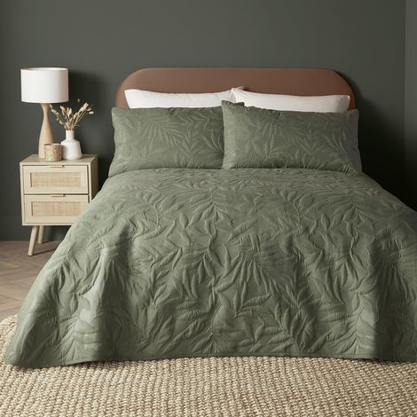 Housse de Couette en Relief Vert Kaki Lit Double 200 x 200 cm Doux au Toucher Housse de Couette brodée Feuille Feuilles en Vert Kaki Parure de lit (1/4)