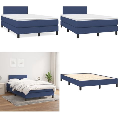 Sommier à lattes de lit avec matelas bleu 120x190 cm tissu - Lit Plateforme - Lit Double - Matelas Ressorts Ensachés - Literie - Chambre À Coucher - Home & Living (1/5)