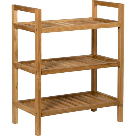 Hallowood Furniture Waverly Oak 3 Tier Narrow Shoe Rack, Solid Oak Shoe Storage Unit, Fits 6 Pairs Footwear, Wooden Stackable Storage, Entranceway, Living Room and Hallway Furniture (1/5)