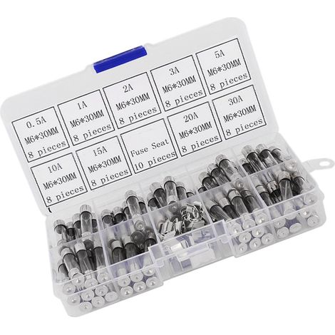 72pcs 6x30mm Fast Blow Glass Car Fuse Kit Assorted Kit 0.5A 1A 2A 3A 5A 10A 15A 20A 30A 10 Fuse Holder (1/5)