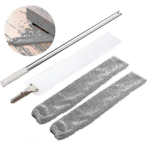 Staubwedel, lange, verstellbare Staubbürste und 2 waschbare Stoffbezüge, flexibler Flachmopp für Schmutz und Haare, auch unter dem Sofa