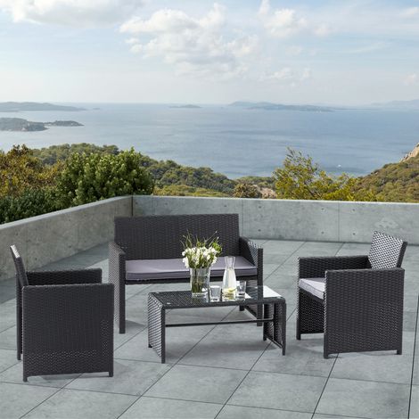Lounge-Set Glas Schwarz S 2+F 1+TB Wilsa Garden (1/5)