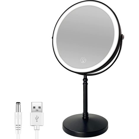 8x lighted makeup mirror 10x lighted makeup mirror double-sided dimmable magnifying mirror with light rechargeable dimmable matte black (1/4)