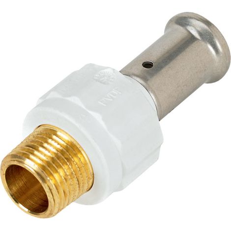 Raccord droit mâle PVDF blanc multicouche à sertir TH ou BE Ø20x2.0-3/4 (1/2)
