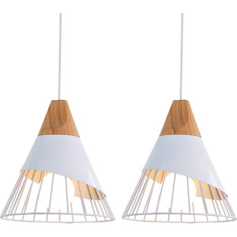 Nordische moderne minimalistische Pendelleuchte aus Holz, kreativer Vintage-Kronleuchter aus Eisen, E27, höhenverstellbare Deckenleuchte für Schlafzimmer, Restaurant, Café (Weiß)