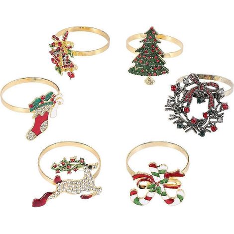 Lot de 6 ronds de serviette de Noël en forme de couronne pour décorer votre table lors des fêtes. (1/5)