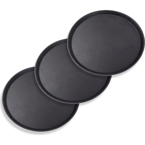 Plateau de service rond noir à bords hauts (3 pièces, 28 x 1,5 cm) avec revêtement antidérapant - Collection de plateaux gourmets (1/5)