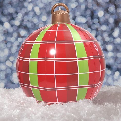Boule de Noël en plein air, ornements de noël géants en PVC, jardin de vacances - rayures rouges et vertes