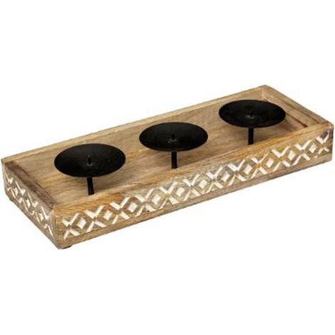 Photophore en Bois "Hacienda" 35cm Naturel (1/2)