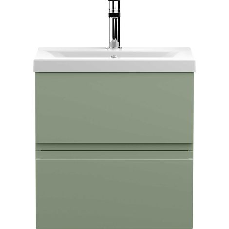 Hudson Reed Urban Wall Hung 2-Drawer Vanity Unit with Basin 1 Satin Green - 500mm Wide (1/5)