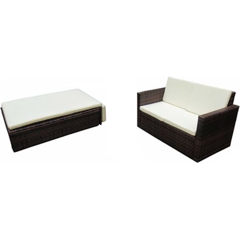 Salon de jardin 2 pcs Contemporain, Ensemble repas de jardin, avec coussins Résine tressée Marron OIB8997E (1/3)
