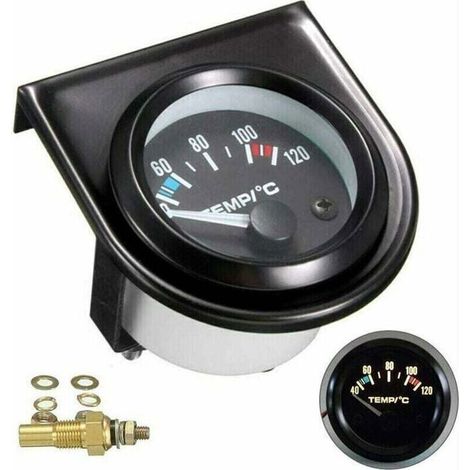 BelleRise - Kit Jauge Température Eau Voiture LED Noire 52mm - Manomètre Universel 101.6-120°C - Gauge Tableau de Bord - Sonde Incluse (1/5)