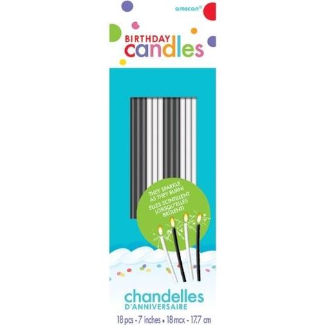 Velas de cumpleaños blancas y negras, 18 unidades.
