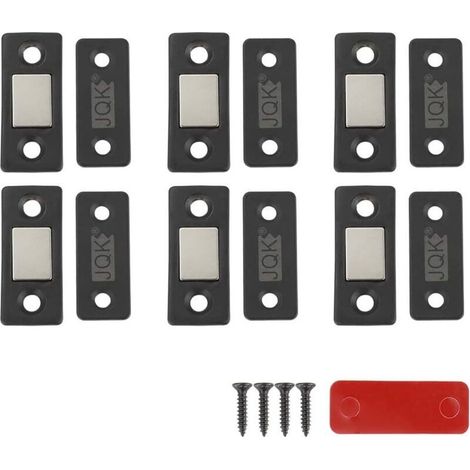 Lot de 6 Loquets de Porte Noirs Ultra-Minces pour Portes Coulissantes, Cuisine et Placards (HCC200-PB-P6) (1/5)