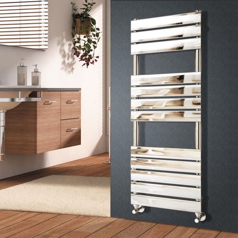 Flat Panel Heated Towel Rail Bathroom Rad Radiator Chrome 1200x450mm
