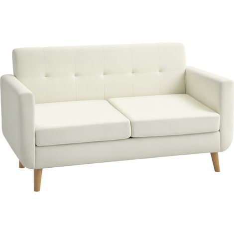 HOMCOM sofá de 2 plazas sofá tapizado en lino sintético sofá de salón con reposabrazos y patas de madera sofá pequeño carga 250 kg crema (1/5)