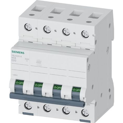 Interruttore magnetotermico 400V 4 poli 20A D 10KA Siemens 5SL44208