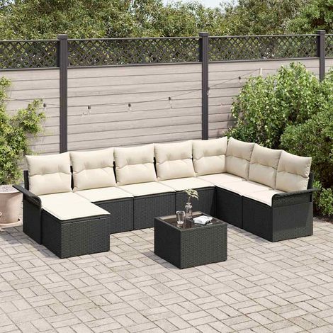 vidaXL Set Divano da Giardino con cuscino 9 pcs Marrone Poly Rattan (1/5)