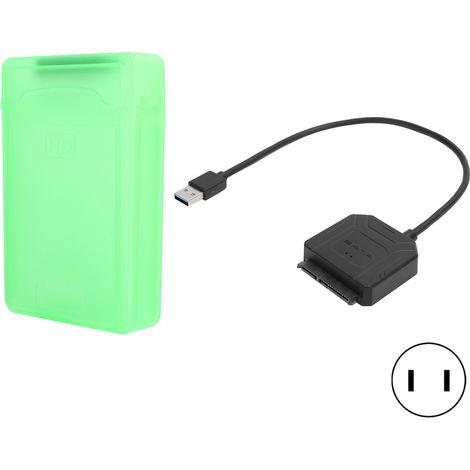 Câble adaptateur disque dur 2.5" 3.5" SATA HDD SSD avec boîtier, prise US 100-240V vert (1/5)