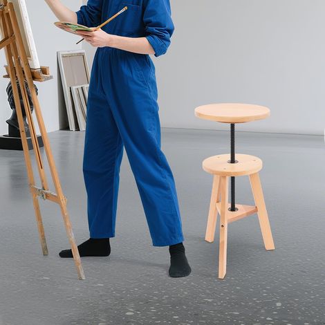 Wooden Drafting Stool Adjustable Height 18.9-25.79 in, Beech Wood Chair with 360° Swivel 11.81 in Seat, for Home Artists Studio Office Home Kitchen Bars Cafe (1/5)