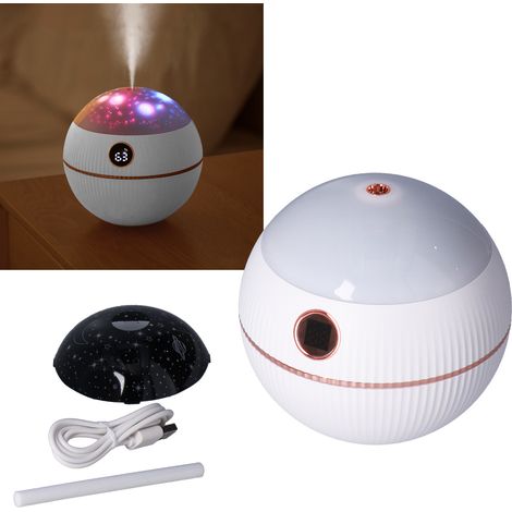Kugelförmiger Luftbefeuchter (550 ml) mit Sternenhimmelprojektion, Mini-Luftbefeuchter, tragbar, USB-aufladbar, Weiß (1/5)