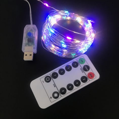 Guirlande lumineuse à piles, 10 m (33 pi), 100 LED, 8 modes d'éclairage, avec télécommande pour jardin et terrasse (1/5)