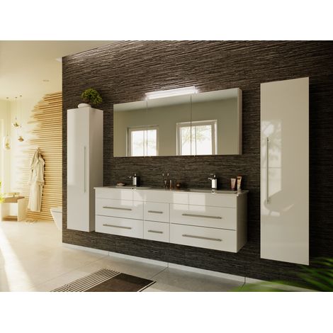 Badmöbelset Roma XL 4-teilig Spiegelschrank 2x Hochschrank weiss hochglanz (1/5)