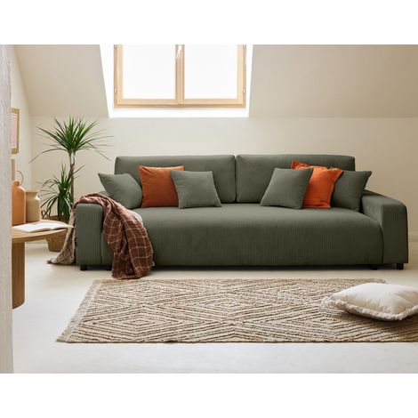 Pivoine - 3-sitzer einzelsofa - schlaffunktion und bettkasten - - aus cordstoff - grün