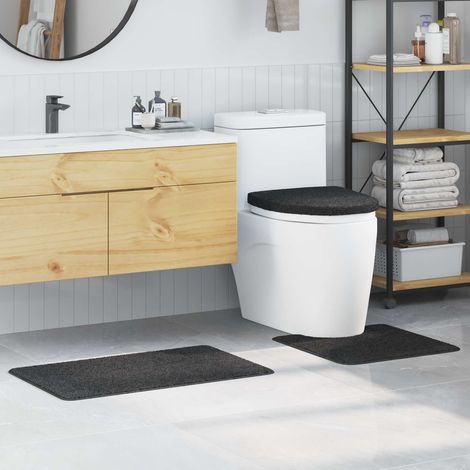 Ensemble de tapis de bain 3 pièces – Gris foncé, PP avec base antidérapante en latex – Lot comprenant tapis 50x80 cm, tapis avec découpe WC 50x40 cm et couvre-toilette 50x50 cm – Lavable en machine (1/5)