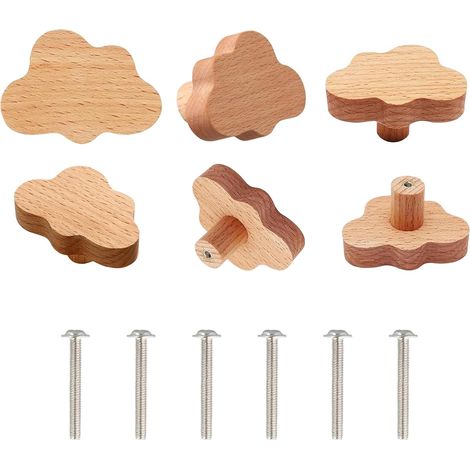 Juego de 6 pomos de madera para armarios, diseño de nube, tiradores para cajones, para el hogar, la cocina, el dormitorio y el armario (1/5)