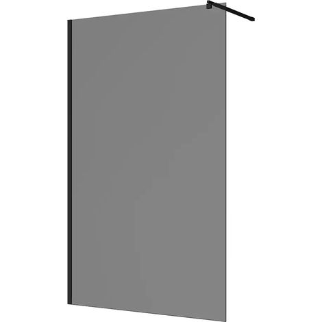 Doccia Walk-in 130 cm Profili in Alluminio Nero Opaco Vetro 8mm Fumè con Trattamento Anticalcare h200 Regolabile 128-130cm - Reversibile Mod. Keros (1/5)