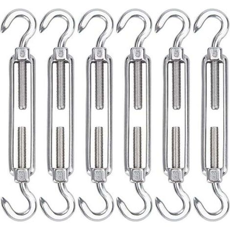 Tendeurs de câble en acier inoxydable M5, lot de 6 crochets et crochets tendeurs de fil, crochets et crochets de tension robustes réglables pour corde à linge, treillis métallique pour i (1/4)