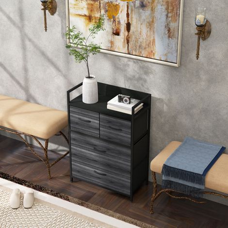 Kommode, Sideboard, 4 Stoffschubladen, Industrial Design, 60x29x85cm, Schwarz