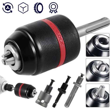 Adaptateur De Mandrin Sans Clé - Pour Perceuse À Percussion Rotative Et Visseuse - 10,5 mm - Universel - 1 Pièce (1/5)