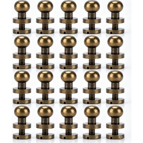 Ensemble de 20 boutons ronds en laiton solide, rivets en cuir vis clou rivets boutons en laiton pour sacs à main, chaussures, vêtements (10x8mm) (1/5)