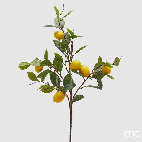 EDG Enzo De Gasperi Limone Ramo x6 con Foglie Pianta Artificiale H 95 Cm Verde Giallo