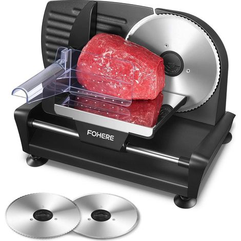 200W Electric Ham and Sausage Slicer, 2 Detachable Blades 19 cm, 0-15 Thick Precise Groove Switch for Safe Use, for Bread, Ham, Cheese, Meat (1/5)