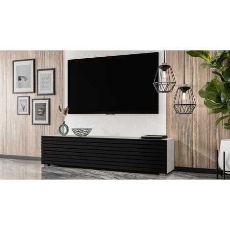 AX LIVING Zivolli Lowboard 160 cm Weiß Schwarze Lamellenfront