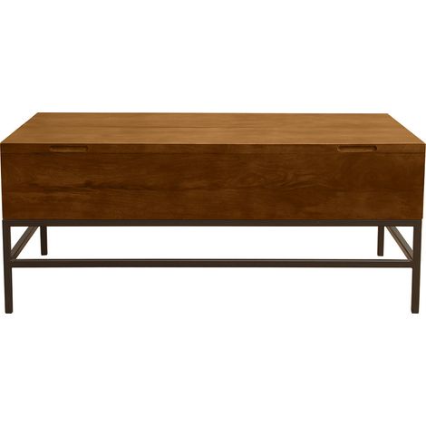 Industrieller höhenverstellbarer Couchtisch aus gefärbtem Massivmangoholz und schwarzem Metall L110 cm YPSTER