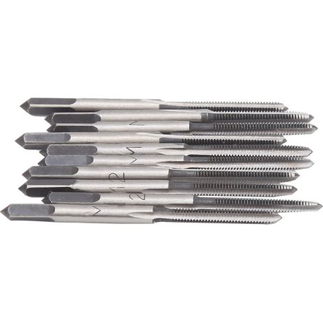 Jeu de 10 tarauds coniques métriques M2, acier carbone, cannelures droites, outil manuel de filetage, précision et durabilité. (1/5)