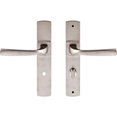 Set de Poignée de Porte sur Petite Plaque - Version Condamnation Porte Cuisine/Salon, Entraxe 165 mm - Système de Pose Facile - en Zamak Résistant - Finition Platine (1/5)