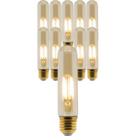 Lot de 10  ampoules Déco filament LED ambrée Tube 4W E27 400lm 2500K