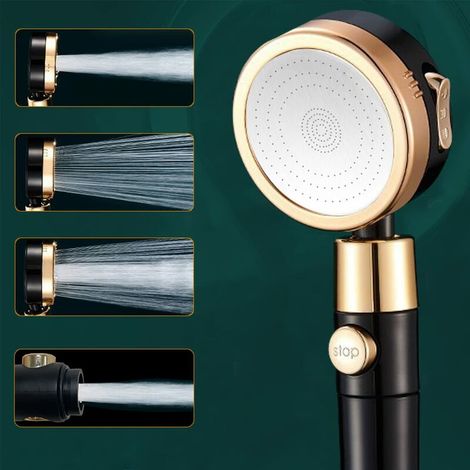 Shower Head Anti Limescale Shower Head High Pressure Handheld 3+1 Mode Shower Filter Massage Shower Head One Touch Water Stop - ABS - Matte Black (1/5)