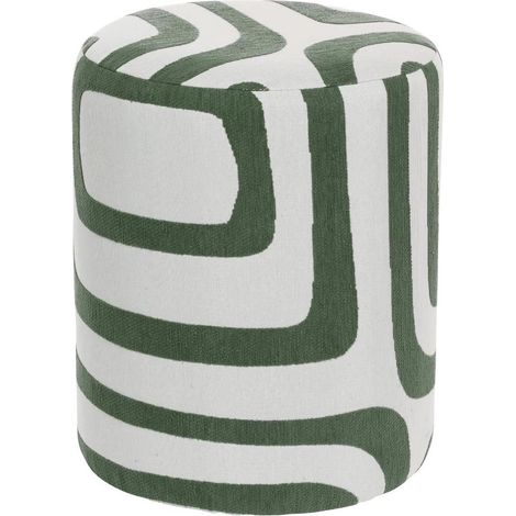 Pouf Rond à Motifs "Delor" 30cm Vert Cèdre (1/2)