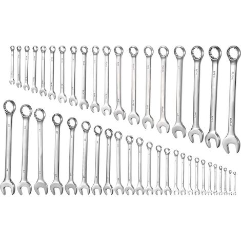 Jeu de 44 clés mixtes SAE et métriques, embouts 12 pans et fourche inclinée à 15°, en acier carbone avec rouleau de rangement, pour réparations auto et maison (1/5)
